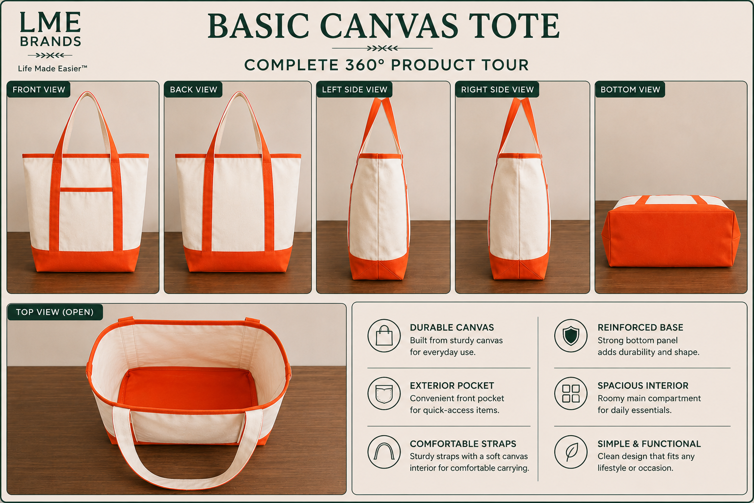 Canvas Everyday Carry Tote Bag + Zippered Organizer Bundle — Work to Studio Carry-All & Active Lifestyle Bag