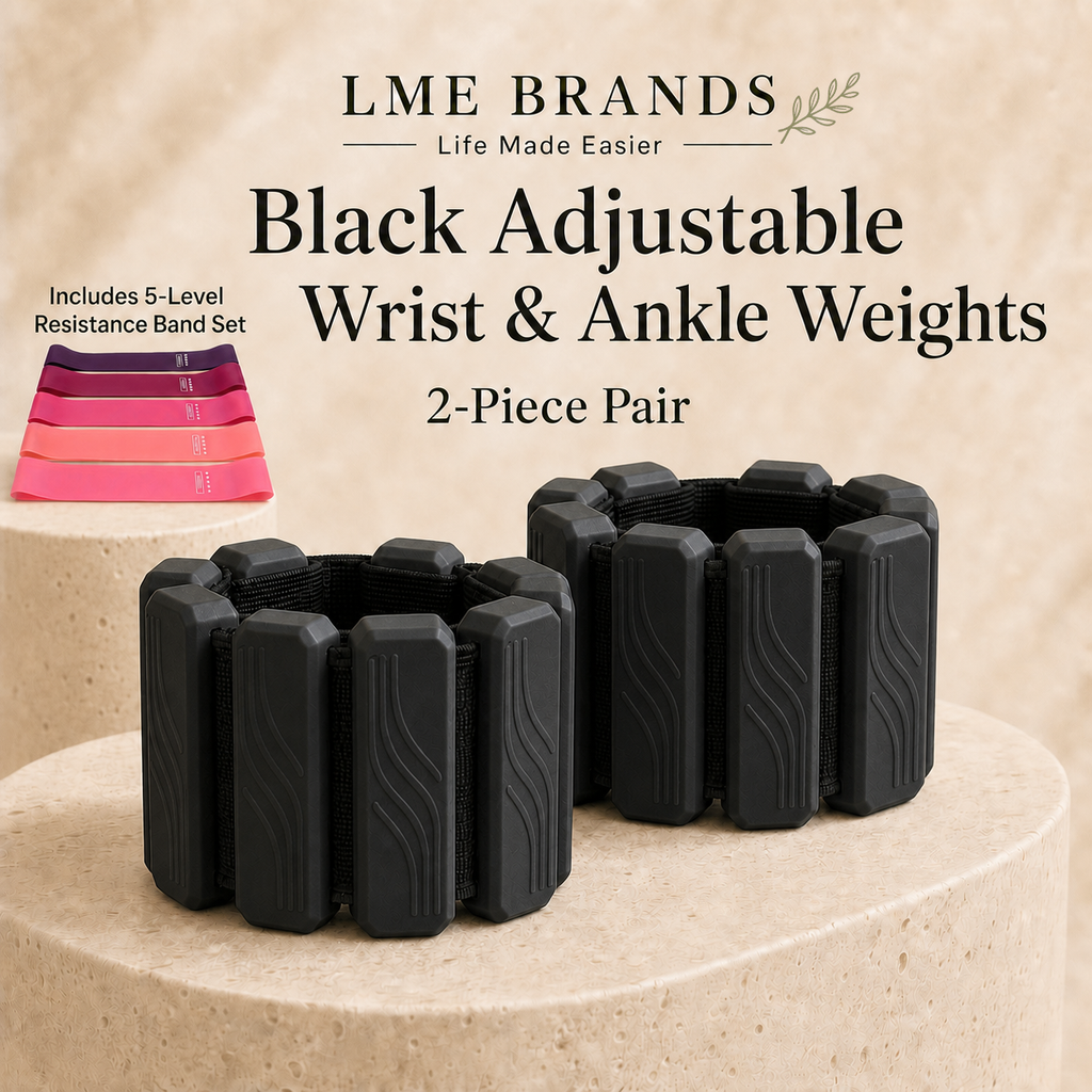 Black Adjustable Wrist & Ankle Weights 2-Piece Pair + 5-Level Resistance Band Set, Bonus Cooling Towel (Copy)
