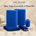 Blue Yoga Essentials 4-Piece Beginners Kit – 2 Engraved Pose Yoga Blocks, Cooling Towel & Stretching Strap