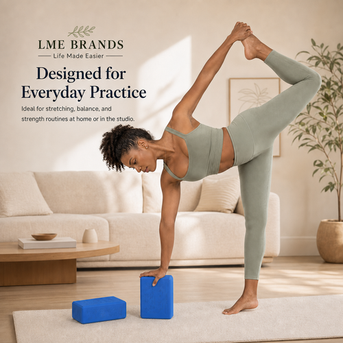 Blue Yoga Essentials 4-Piece Beginners Kit – 2 Engraved Pose Yoga Blocks, Cooling Towel & Stretching Strap