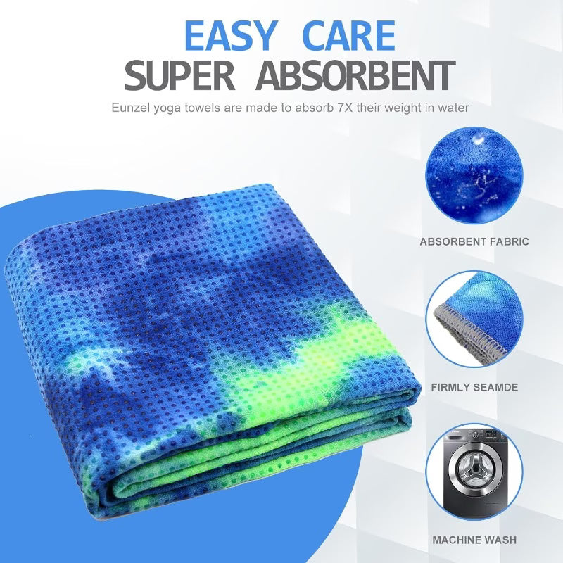 Tie-Dye Hot Yoga Mat Towel with Grip Dots — 72 × 25 Inch