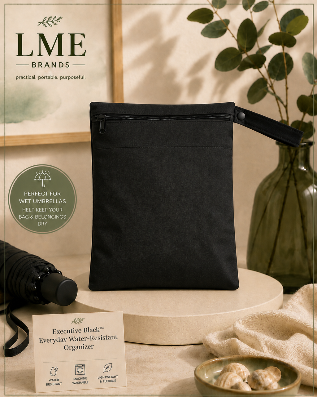 Executive Black Everyday Water-Resistant Organizer | Wet & Dry Bags