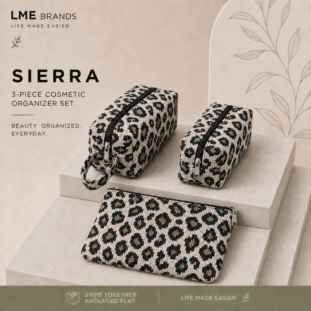 Sierra 3-Piece Leopard Organizer Set | Cosmetic, Travel & Everyday Pouches