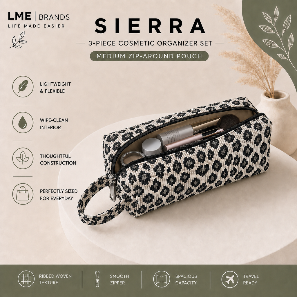 Sierra 3-Piece Leopard Organizer Set | Cosmetic, Travel & Everyday Pouches