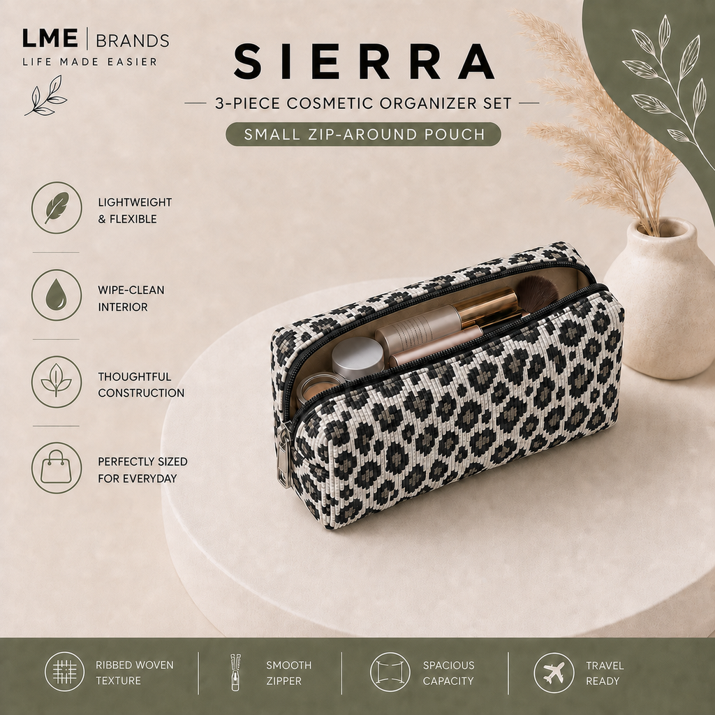 Sierra 3-Piece Leopard Organizer Set | Cosmetic, Travel & Everyday Pouches