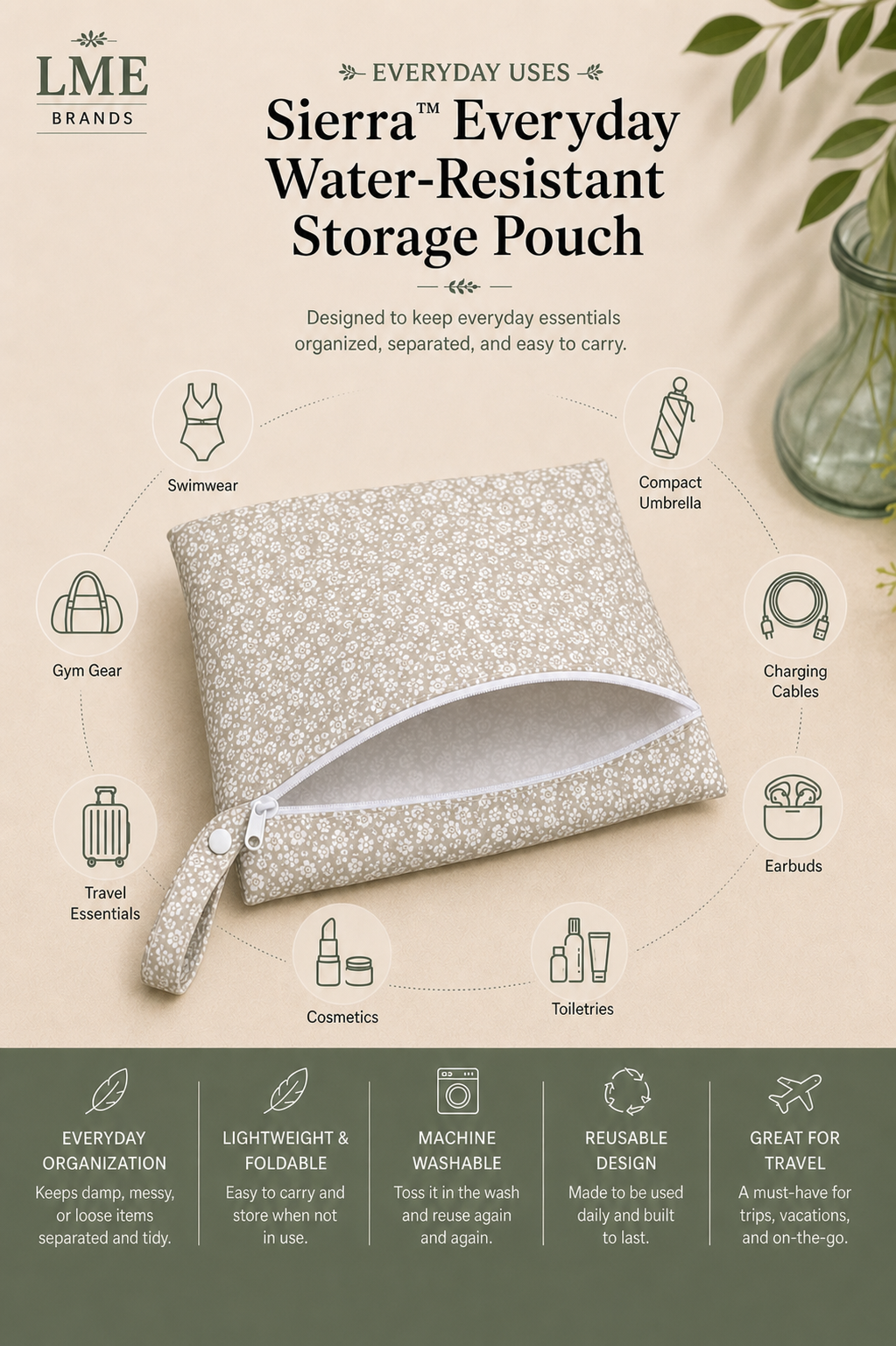 Sierra Everyday Water-Resistant Storage Pouch | Wet & Dry Organizer