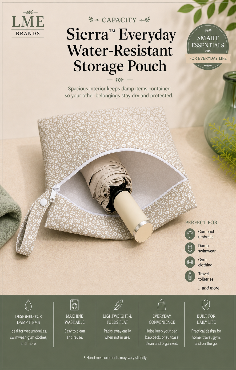 Sierra Everyday Water-Resistant Storage Pouch | Wet & Dry Organizer