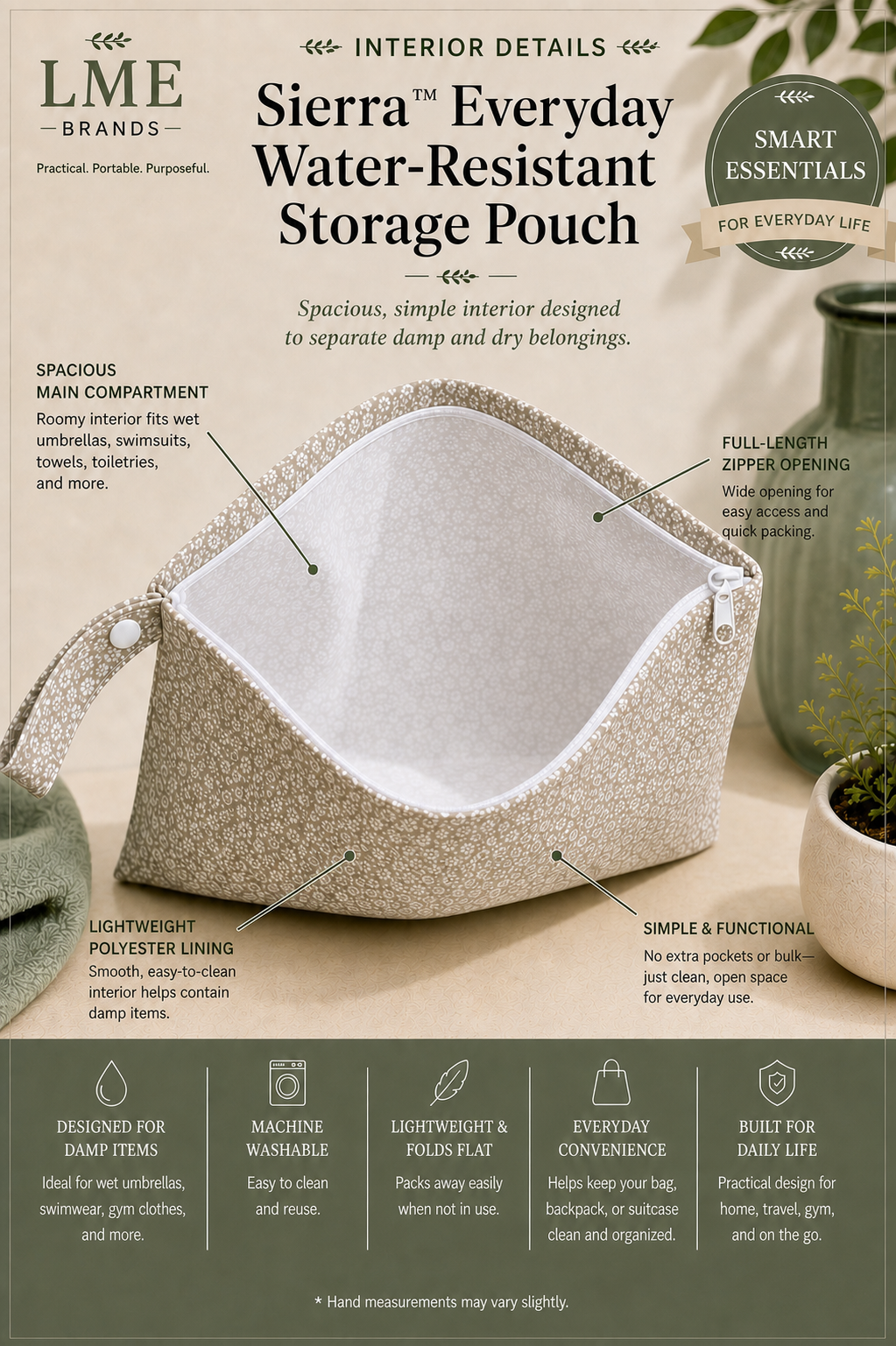 Sierra Everyday Water-Resistant Storage Pouch | Wet & Dry Organizer