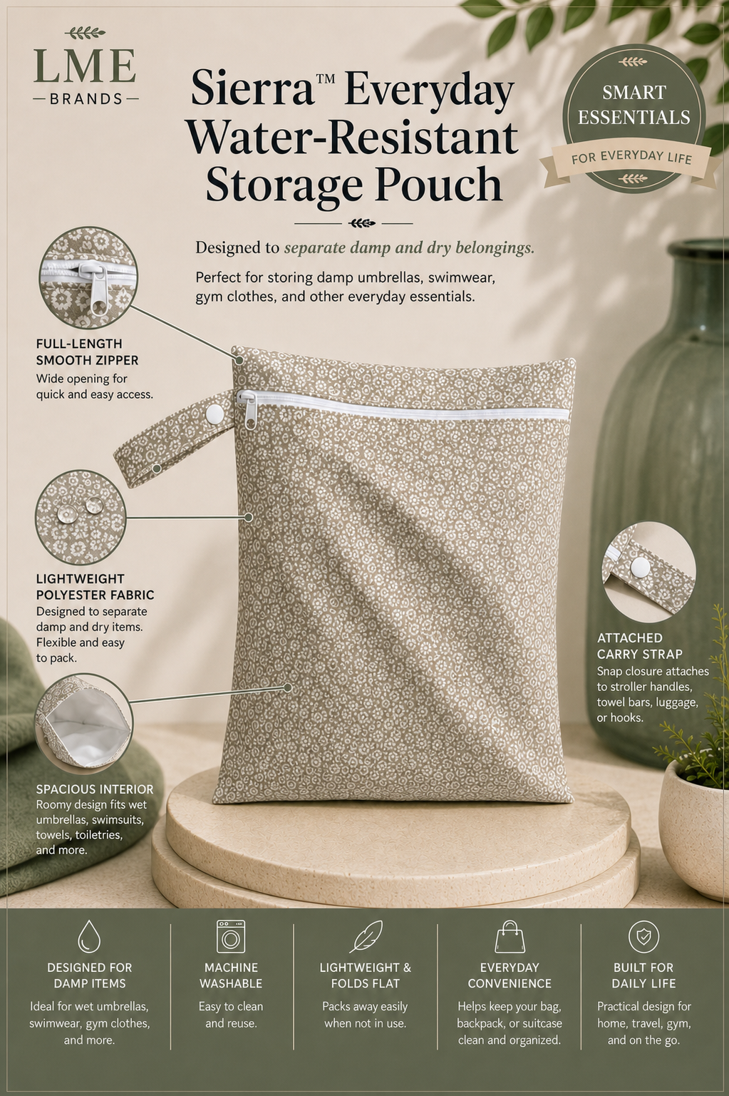 Sierra Everyday Water-Resistant Storage Pouch | Wet & Dry Organizer