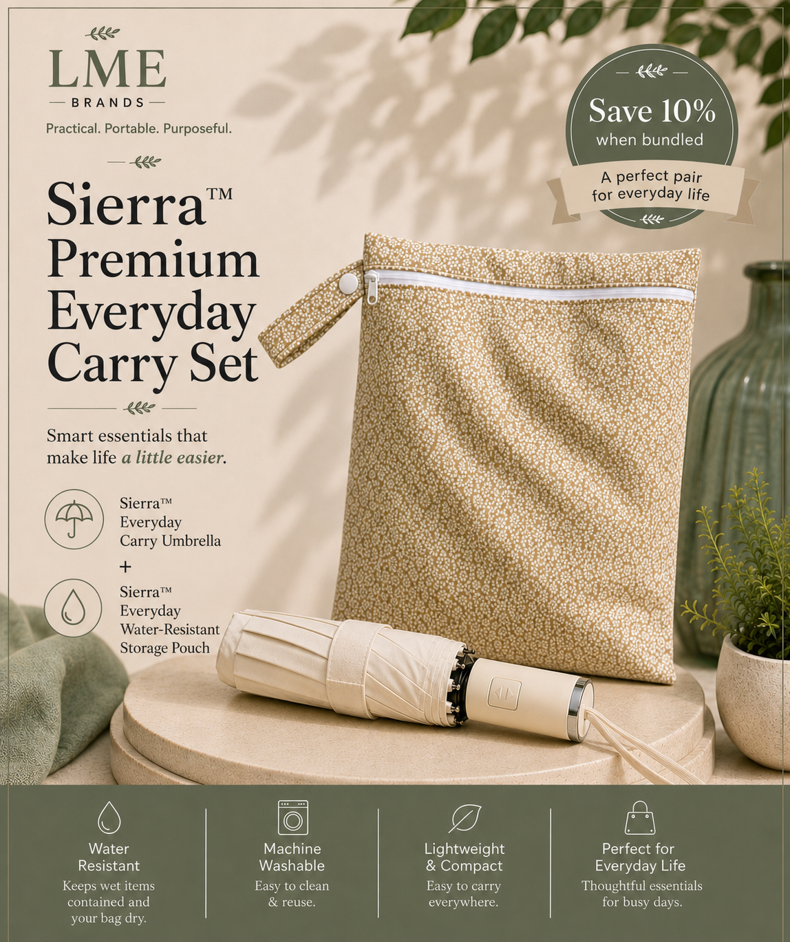 Sierra Everyday Water-Resistant Storage Pouch | Wet & Dry Organizer