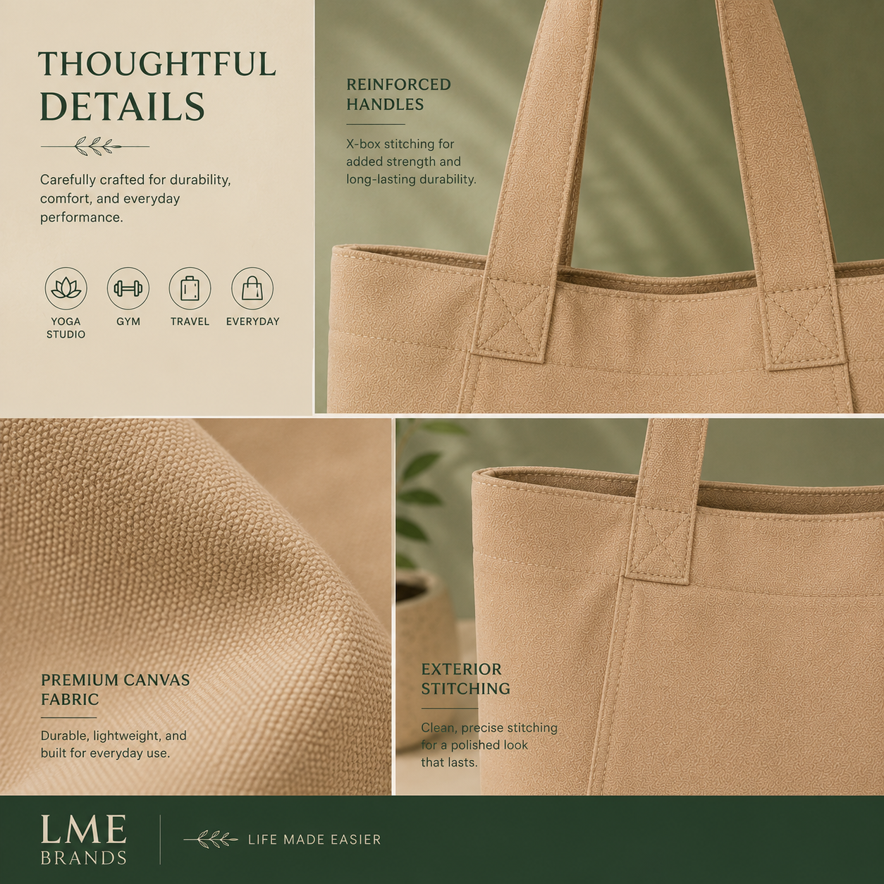 Canvas Yoga Mat Tote Bag + Zippered Organizer Bundle — Studio to Street Carry-All & Active Lifestyle Bag