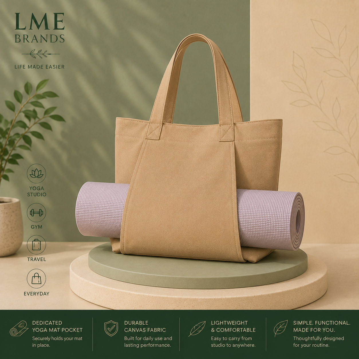 Canvas Yoga Mat Tote Bag + Zippered Organizer Bundle — Studio to Street Carry-All & Active Lifestyle Bag