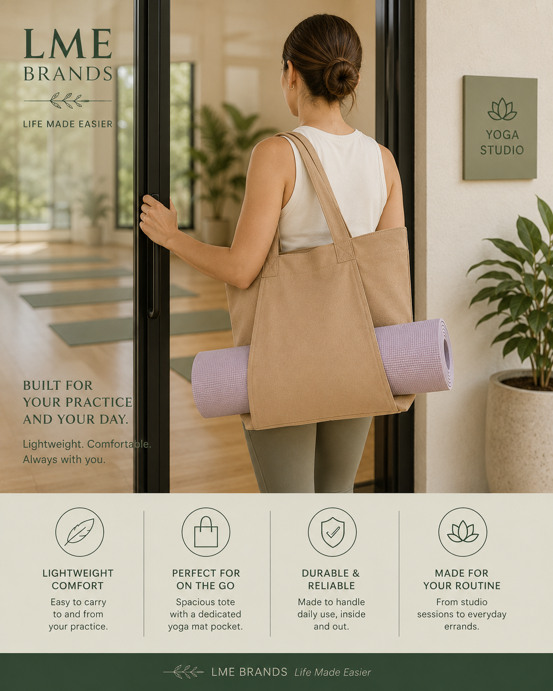 Canvas Yoga Mat Tote Bag + Zippered Organizer Bundle — Studio to Street Carry-All & Active Lifestyle Bag