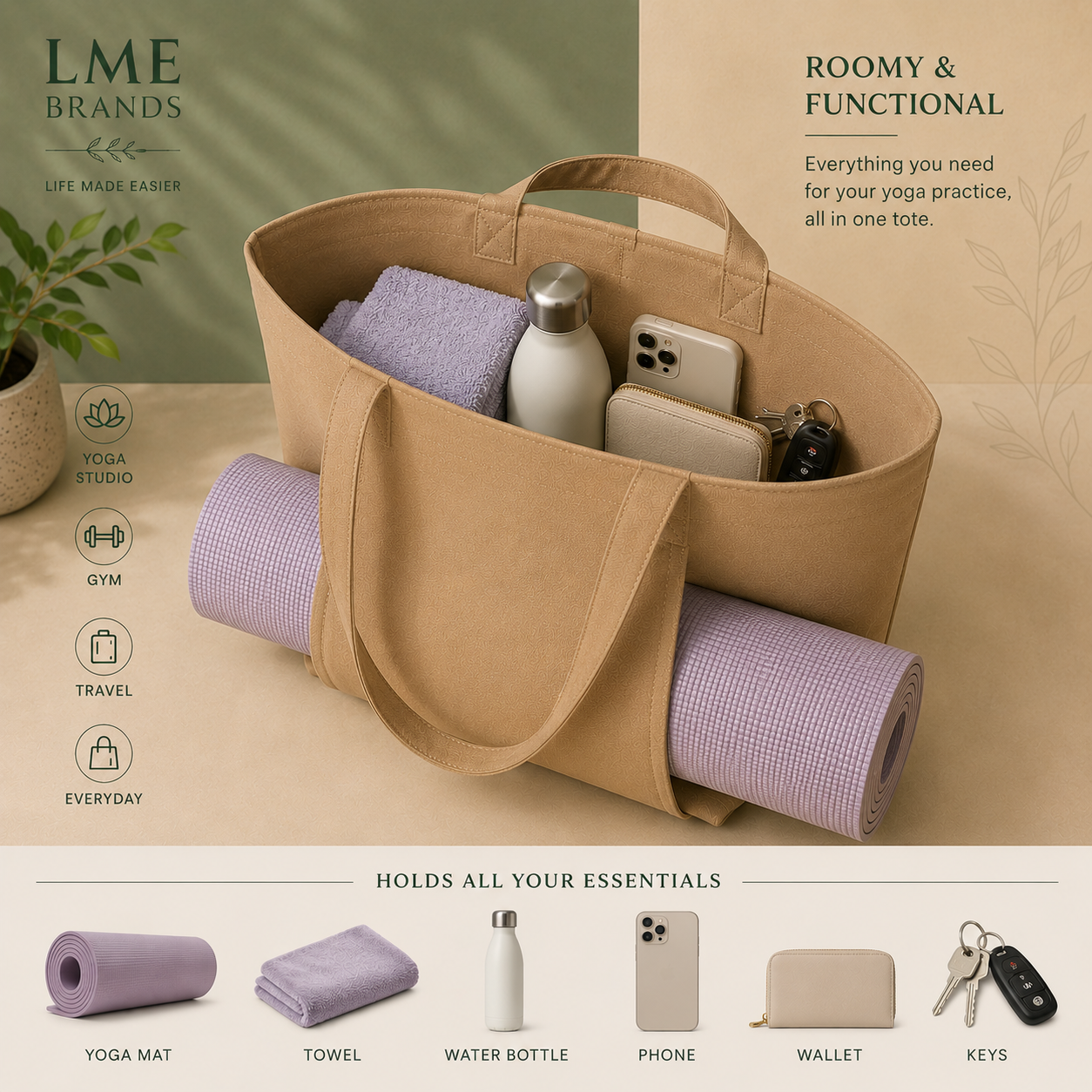 Canvas Yoga Mat Tote Bag + Zippered Organizer Bundle — Studio to Street Carry-All & Active Lifestyle Bag