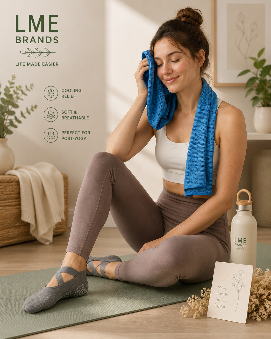 Solid Color Grip Yoga Socks with Straps 2-Pack + Bonus Cooling Towel