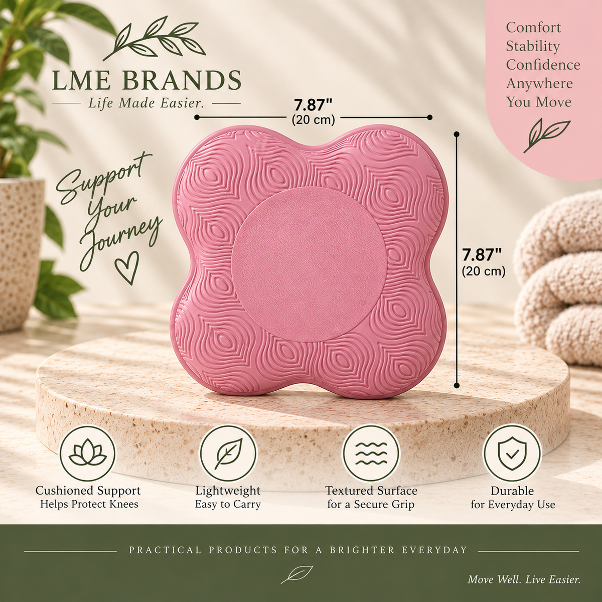 Pink Mandala Yoga Blocks Bundle — 2 Blocks, 2 Support Pads & 8-Section Stretching Strap