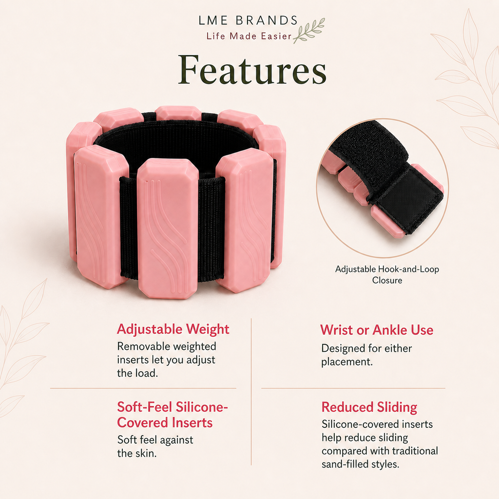 Pink Adjustable Wrist & Ankle Weights 2-Piece Pair + 5-Level Resistance Band Set, Bonus Cooling Towel