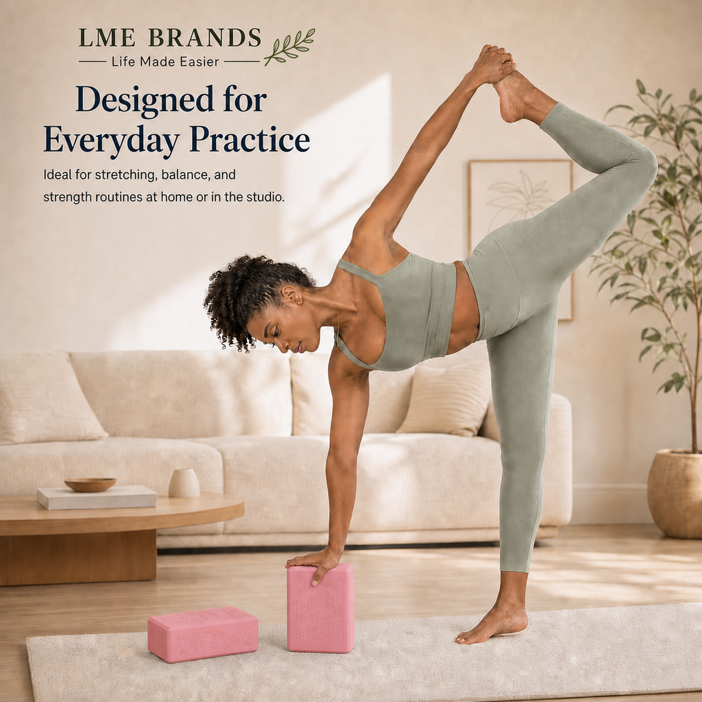 Pink Yoga Essentials 4-Piece Beginners Kit – 2 Yoga Blocks, Cooling Towel & Stretching Strap