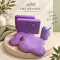 Purple Mandala Yoga Blocks Bundle with two blocks, two contoured support pads, and a collapsible water bottle