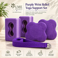Purple Wrist Relief Yoga Support Set – 2 Yoga Blocks, Knee Pads & Stretching Strap