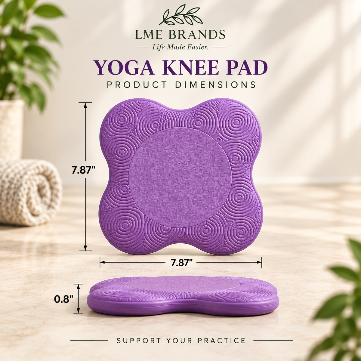 Purple Mandala Yoga Blocks Bundle — 2 Blocks, 2 Support Pads & Collapsible Bottle