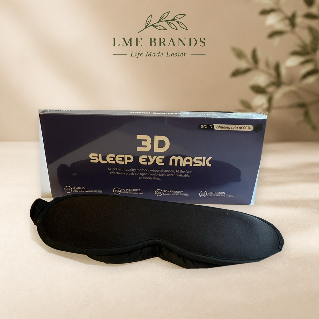 3D Contoured Sleep Eye Mask with Adjustable Concealed Slide Strap — Black