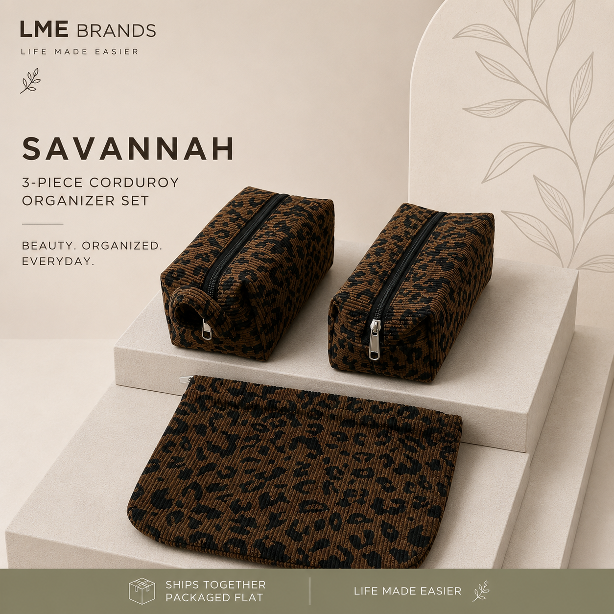 Savannah 3-Piece Corduroy Organizer Set | Cosmetic, Travel & Everyday Pouches