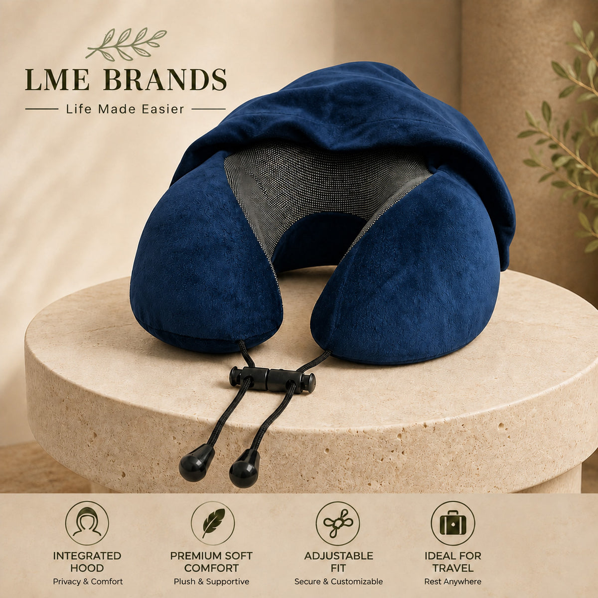 Hooded Travel Neck Pillow with Privacy Hood, Storage Bag & Sleep Mask