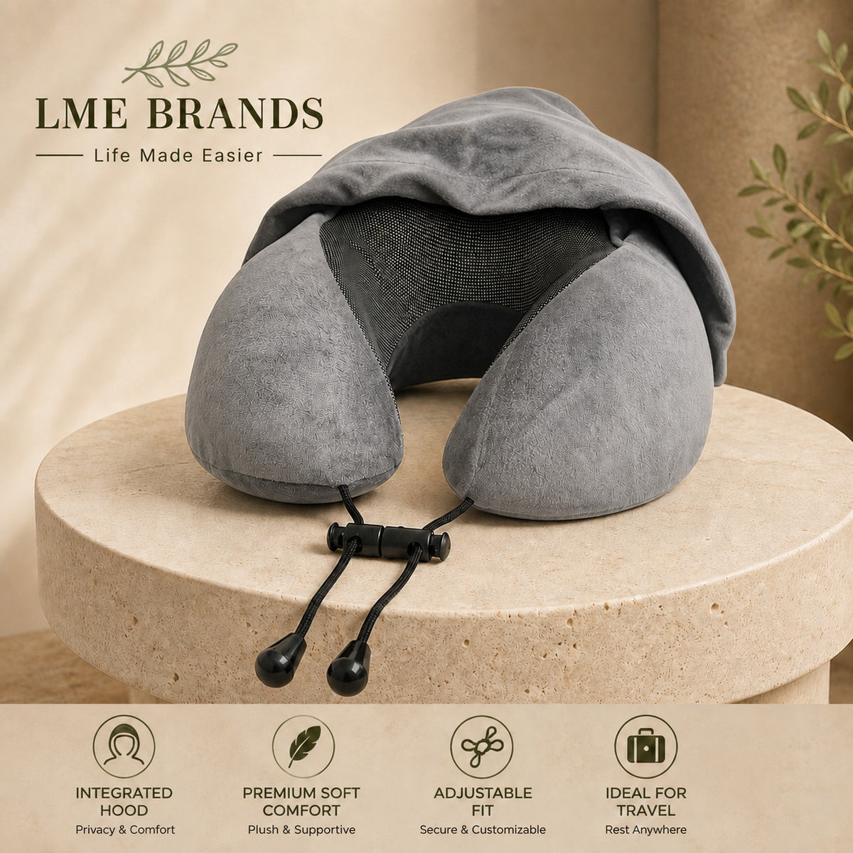 Hooded Travel Neck Pillow with Privacy Hood, Storage Bag & Sleep Mask