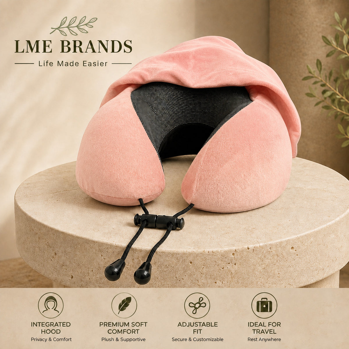 Hooded Travel Neck Pillow with Privacy Hood, Storage Bag & Sleep Mask