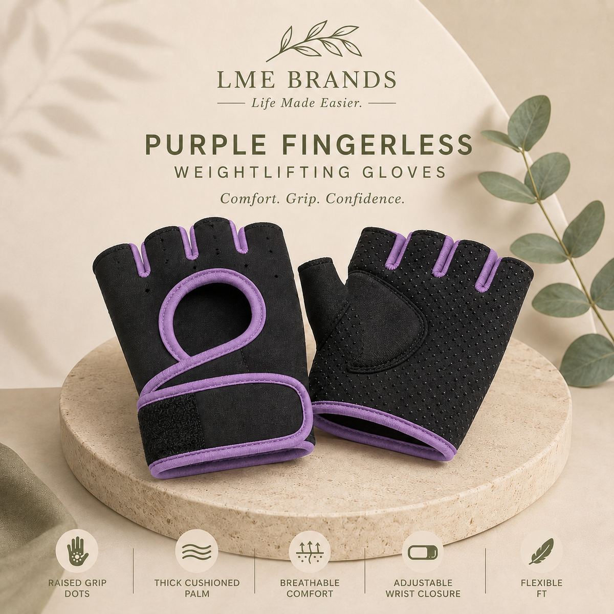 Fingerless Weightlifting Gloves – Cushioned with Raised Grip Dots & Adjustable Wrist Closure