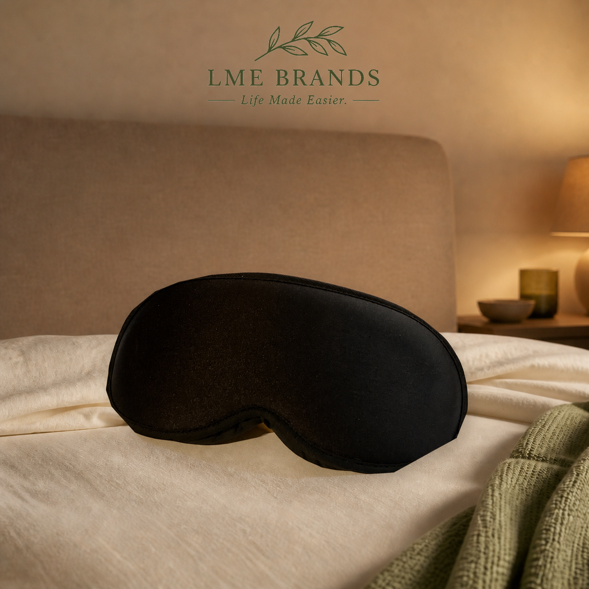 3D Contoured Sleep Eye Mask with Adjustable Concealed Slide Strap — Black