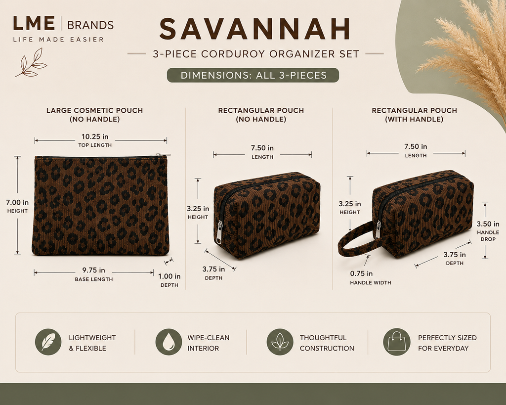 Savannah 3-Piece Corduroy Organizer Set | Cosmetic, Travel & Everyday Pouches