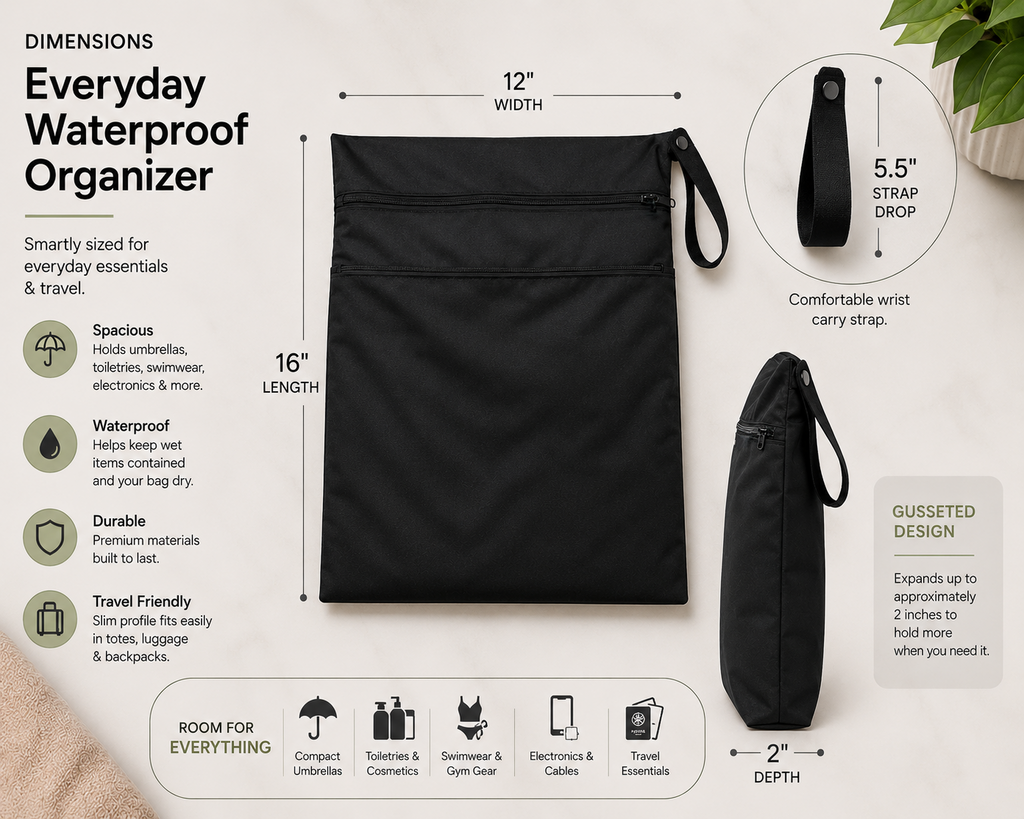 Executive Black Everyday Water-Resistant Organizer | Wet & Dry Bags