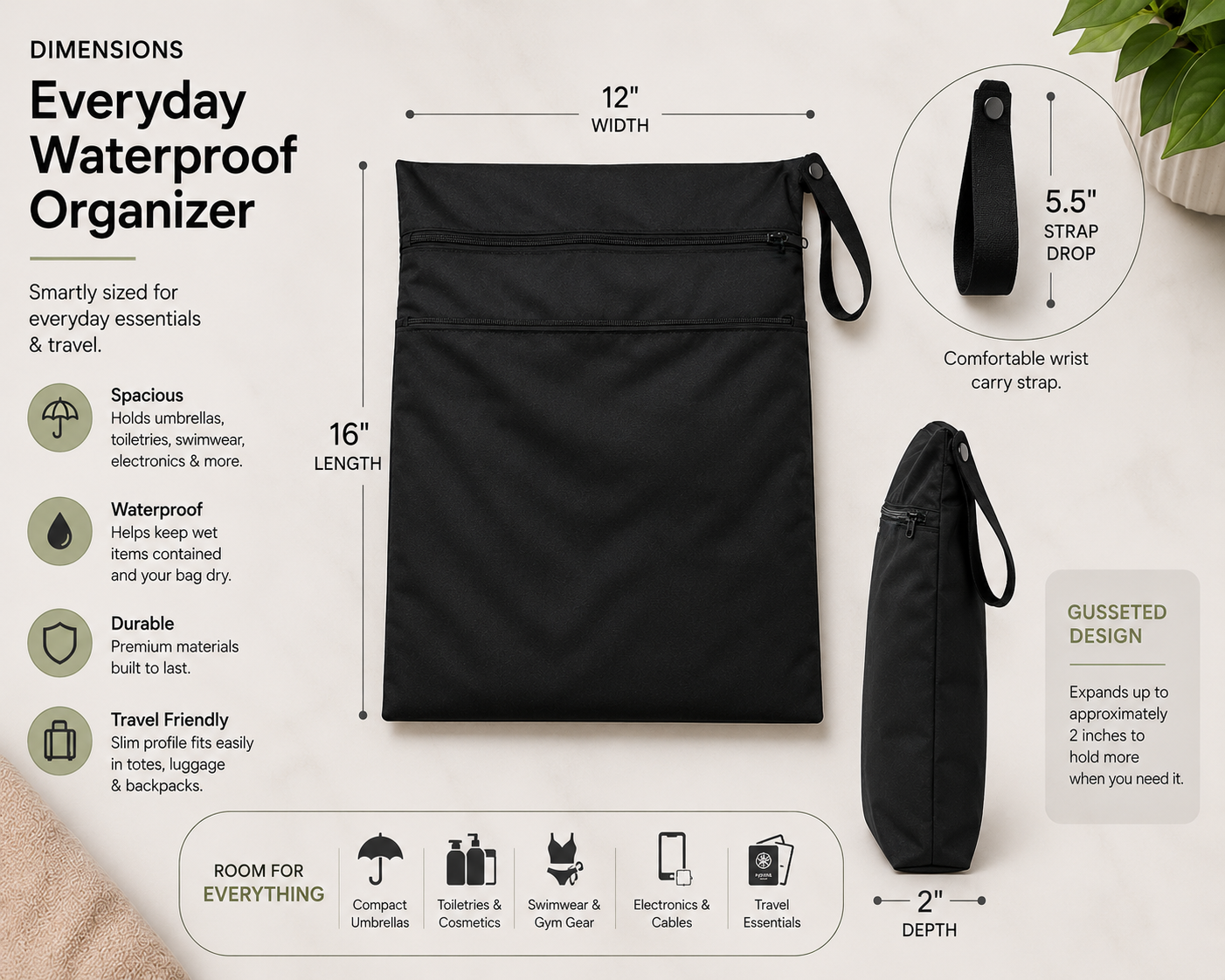Executive Black Everyday Water-Resistant Organizer | Wet & Dry Bags