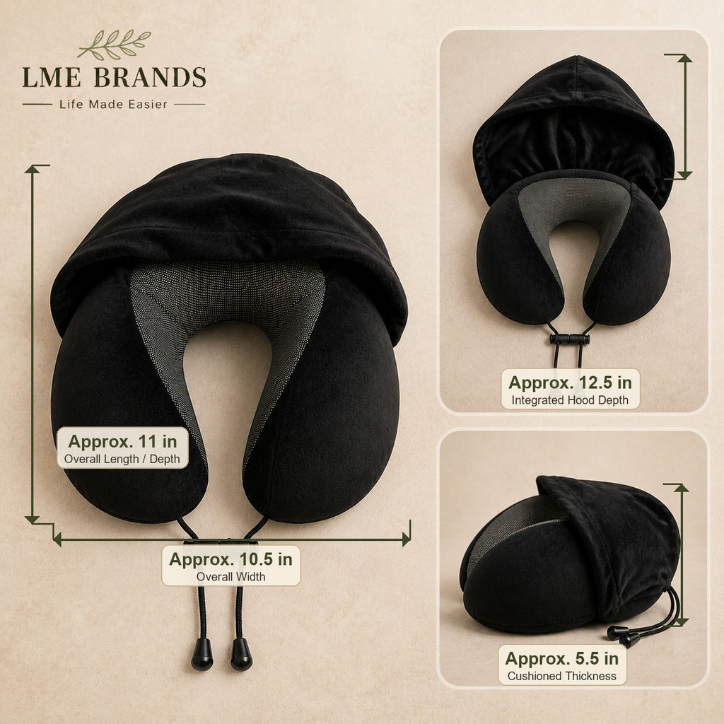 Hooded Travel Neck Pillow with Privacy Hood, Storage Bag & Sleep Mask