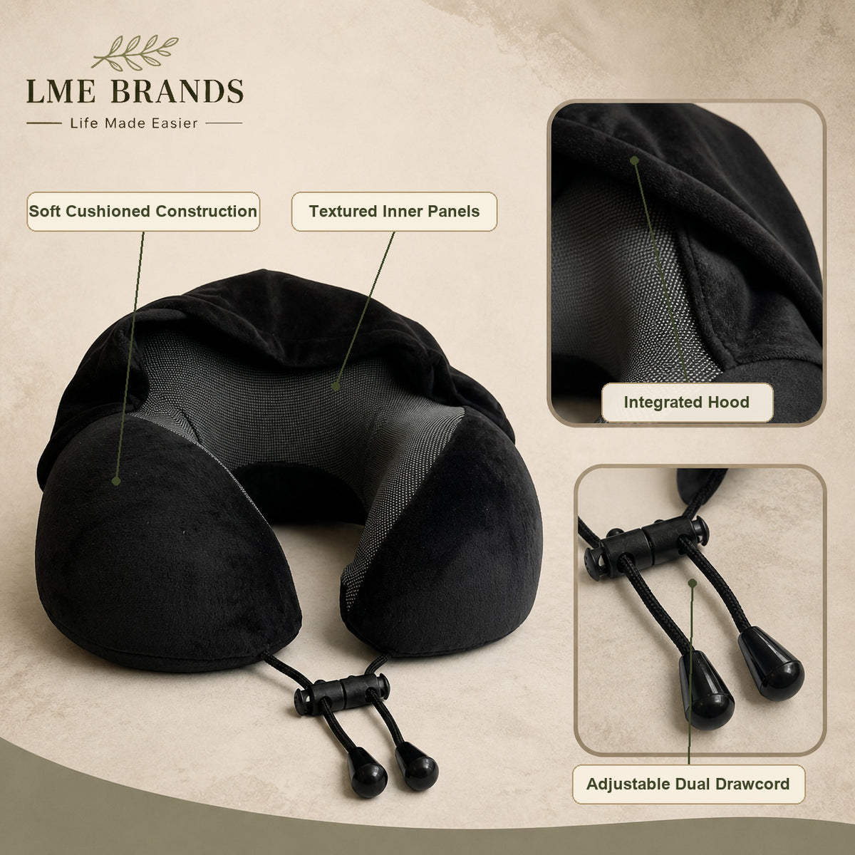 Hooded Travel Neck Pillow with Privacy Hood, Storage Bag & Sleep Mask