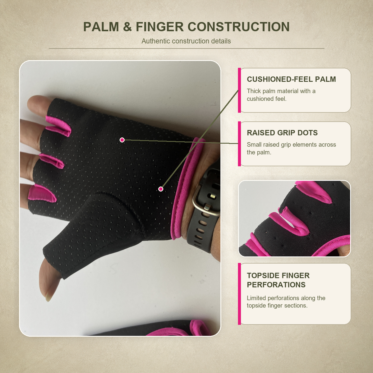Fingerless Weightlifting Gloves – Cushioned with Raised Grip Dots & Adjustable Wrist Closure