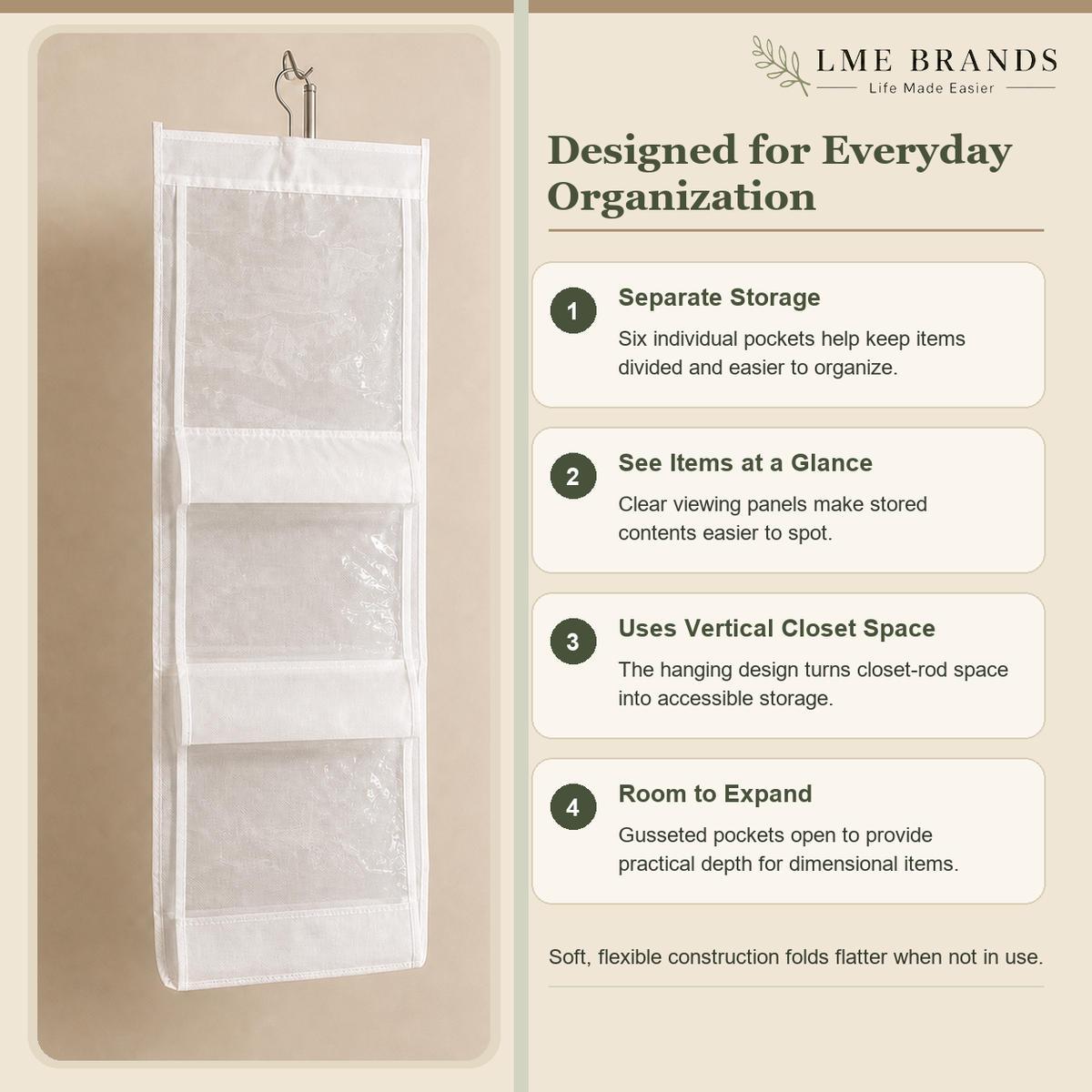 2-Piece Foldable Hanging Closet Storage & Handbag Organizer
