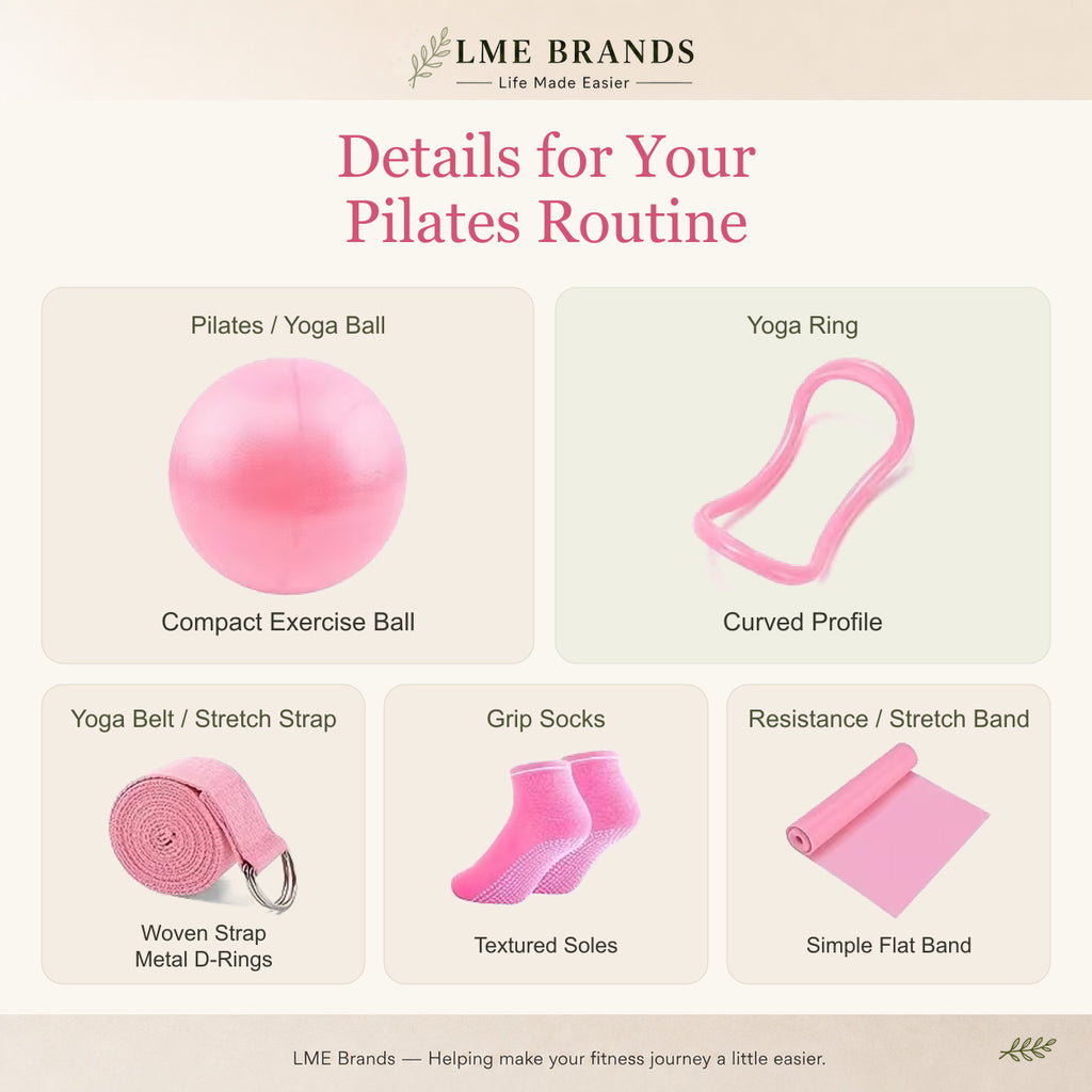 Pilates Starter Kit Bundle – 13-Piece Home Pilates Set with Ring, Exercise Ball, Resistance Bands, Grip Socks, Cooling Towel & Knee Pads