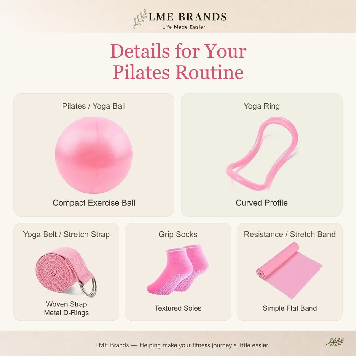 Pilates Starter Kit Bundle – 13-Piece Home Pilates Set with Ring, Exercise Ball, Resistance Bands, Grip Socks, Cooling Towel & Knee Pads