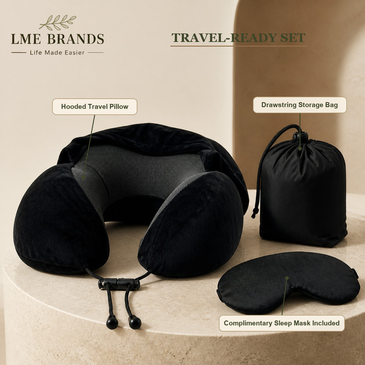 Hooded Travel Neck Pillow with Privacy Hood, Storage Bag & Sleep Mask