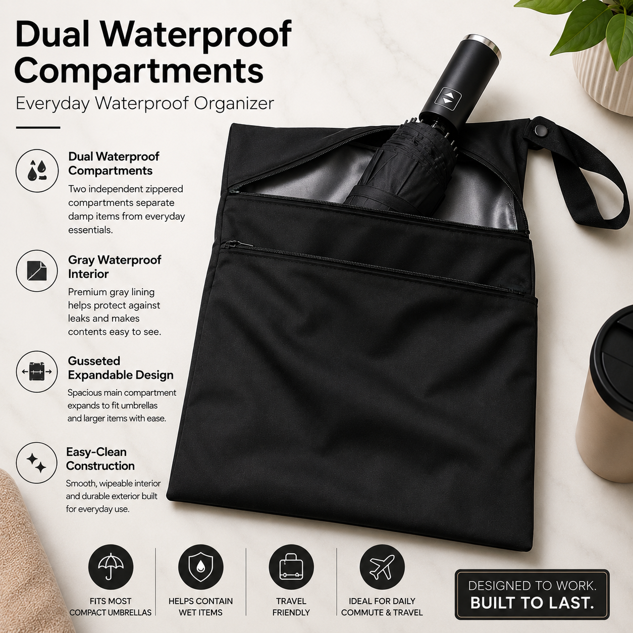 Executive Black Everyday Water-Resistant Organizer | Wet & Dry Bags