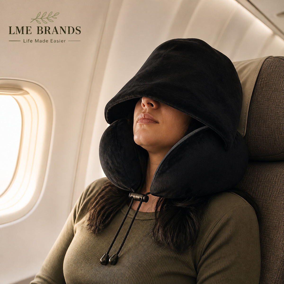 Hooded Travel Neck Pillow with Privacy Hood, Storage Bag & Sleep Mask