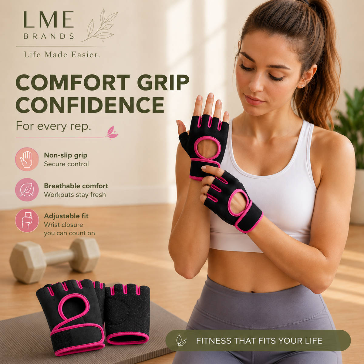 Fingerless Weightlifting Gloves – Cushioned with Raised Grip Dots & Adjustable Wrist Closure