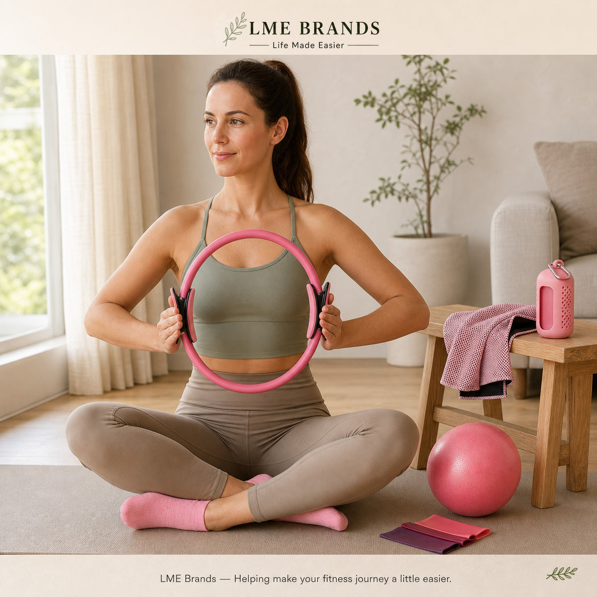 Pilates Starter Kit Bundle – 13-Piece Home Pilates Set with Ring, Exercise Ball, Resistance Bands, Grip Socks, Cooling Towel & Knee Pads