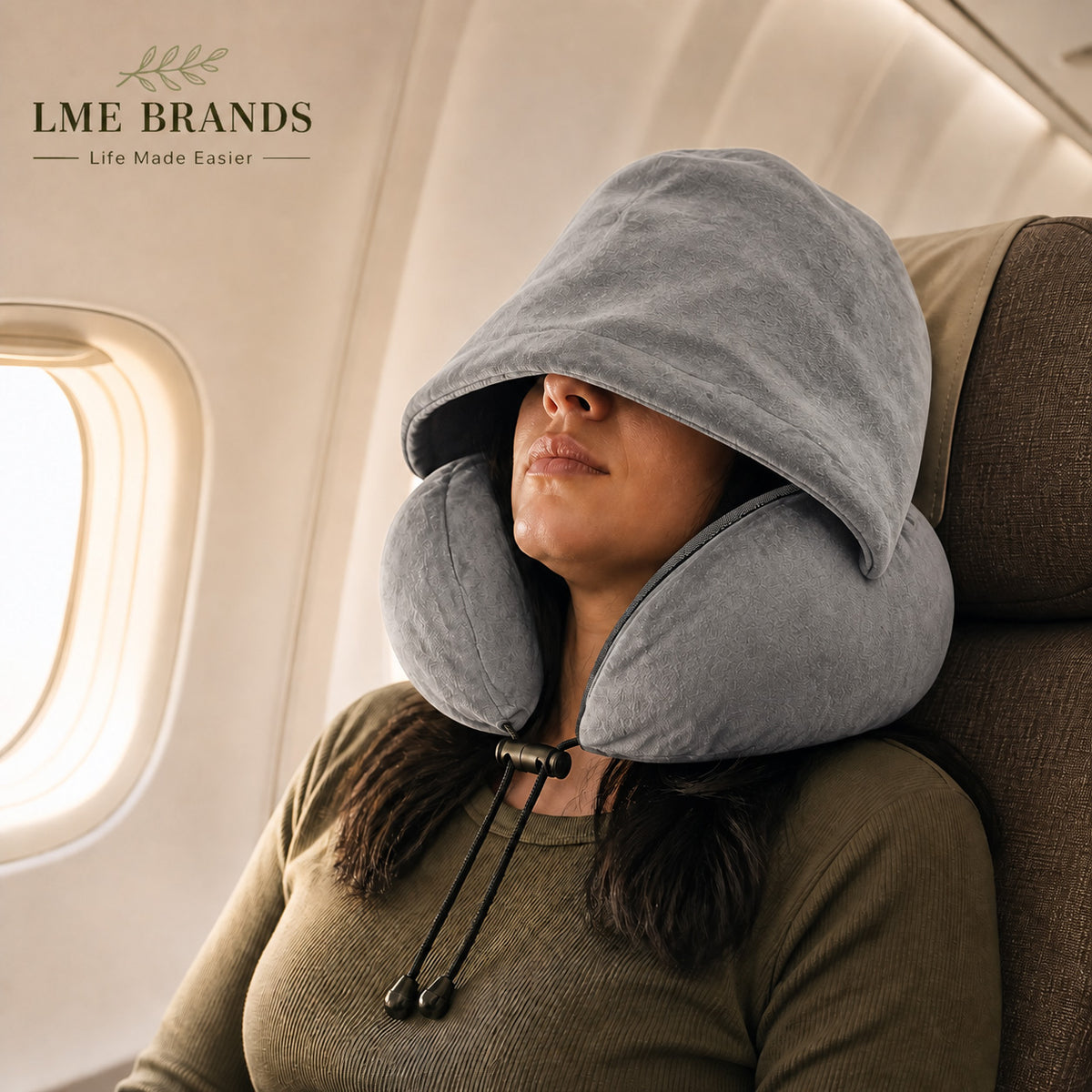 Hooded Travel Neck Pillow with Privacy Hood, Storage Bag & Sleep Mask