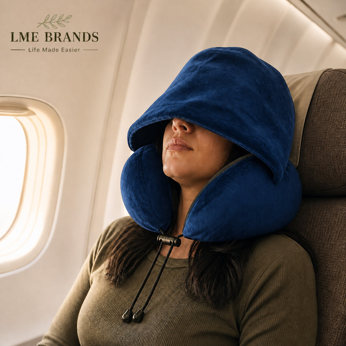 Hooded Travel Neck Pillow with Privacy Hood, Storage Bag & Sleep Mask