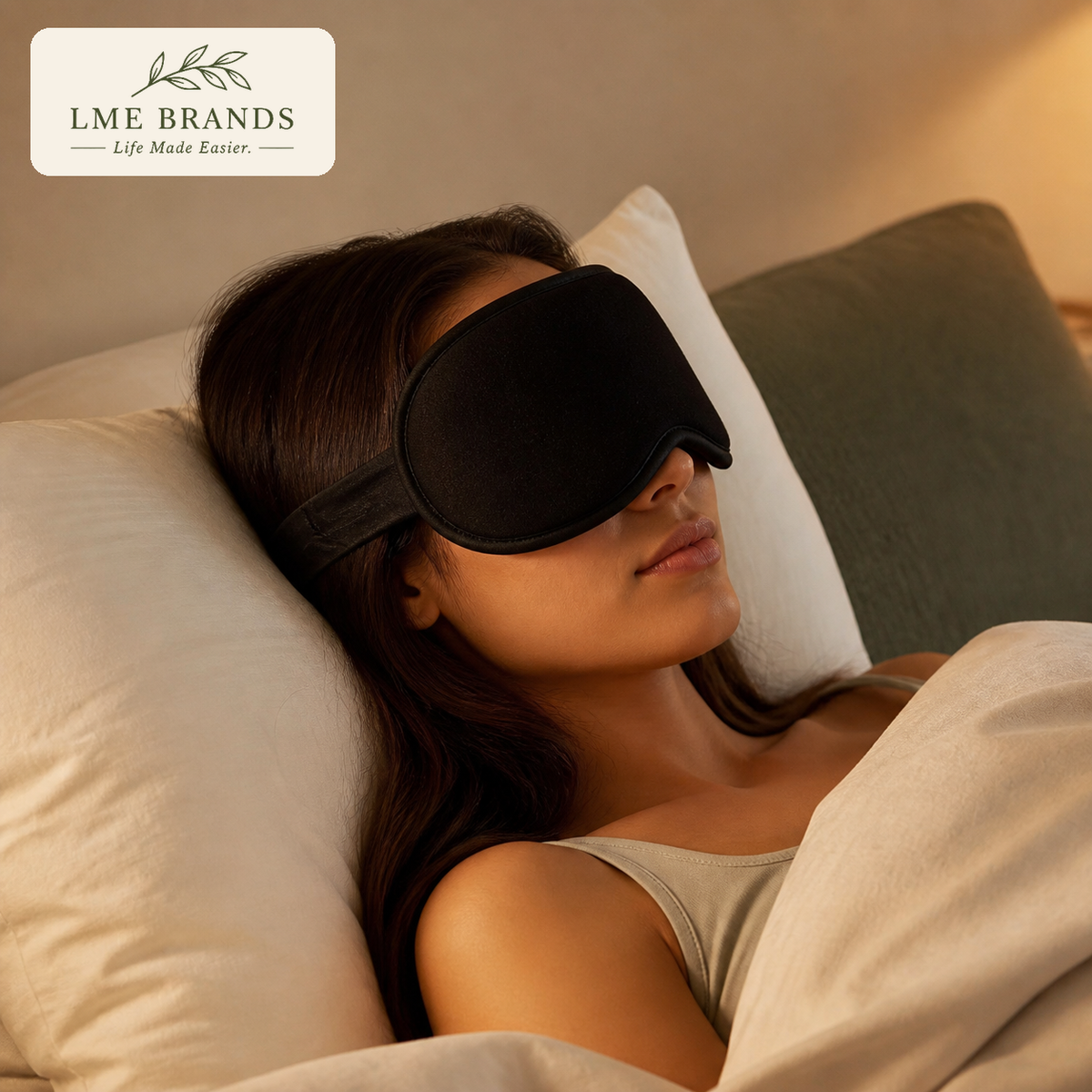 3D Contoured Sleep Eye Mask with Adjustable Concealed Slide Strap — Black