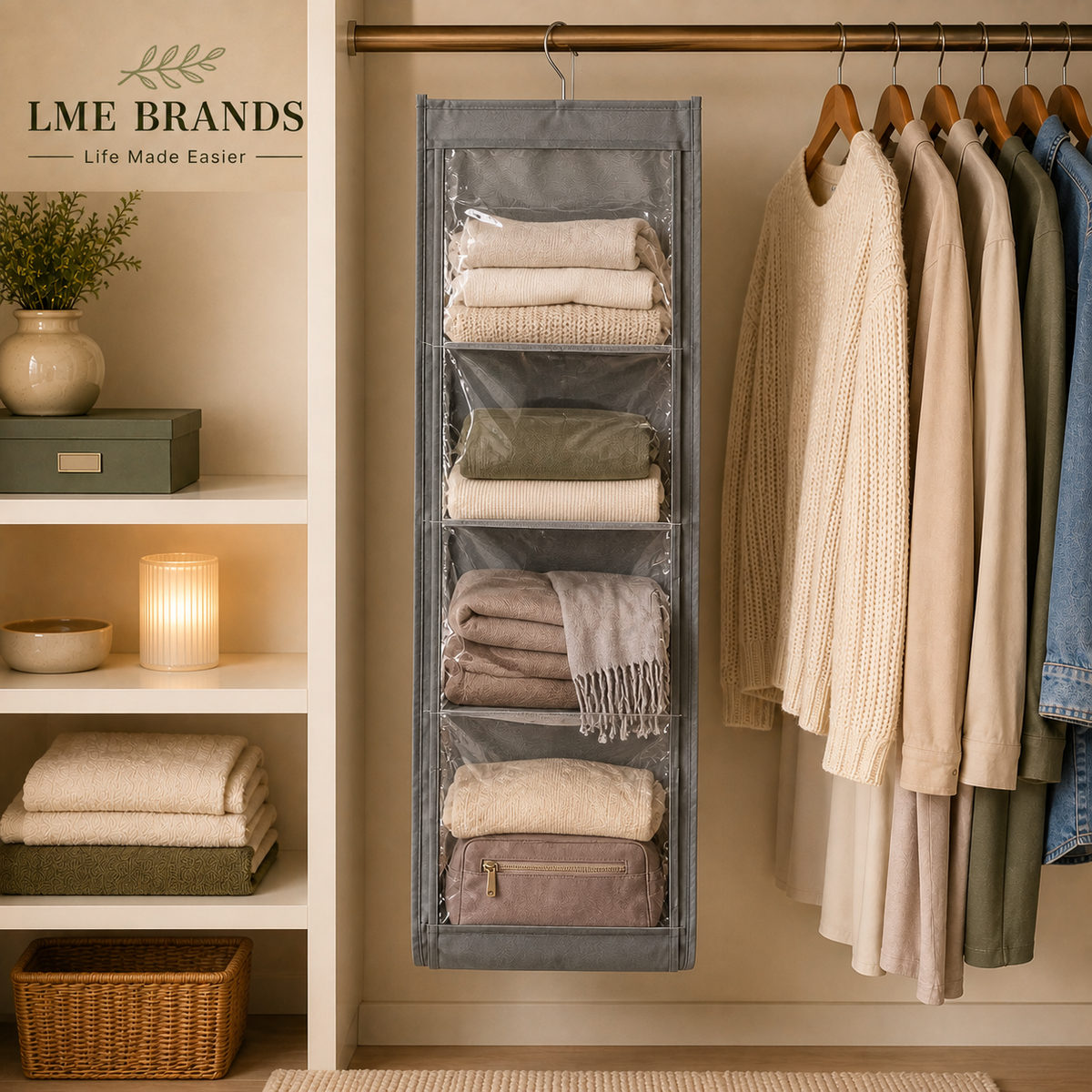 2-Piece Foldable Hanging Closet Storage & Handbag Organizer